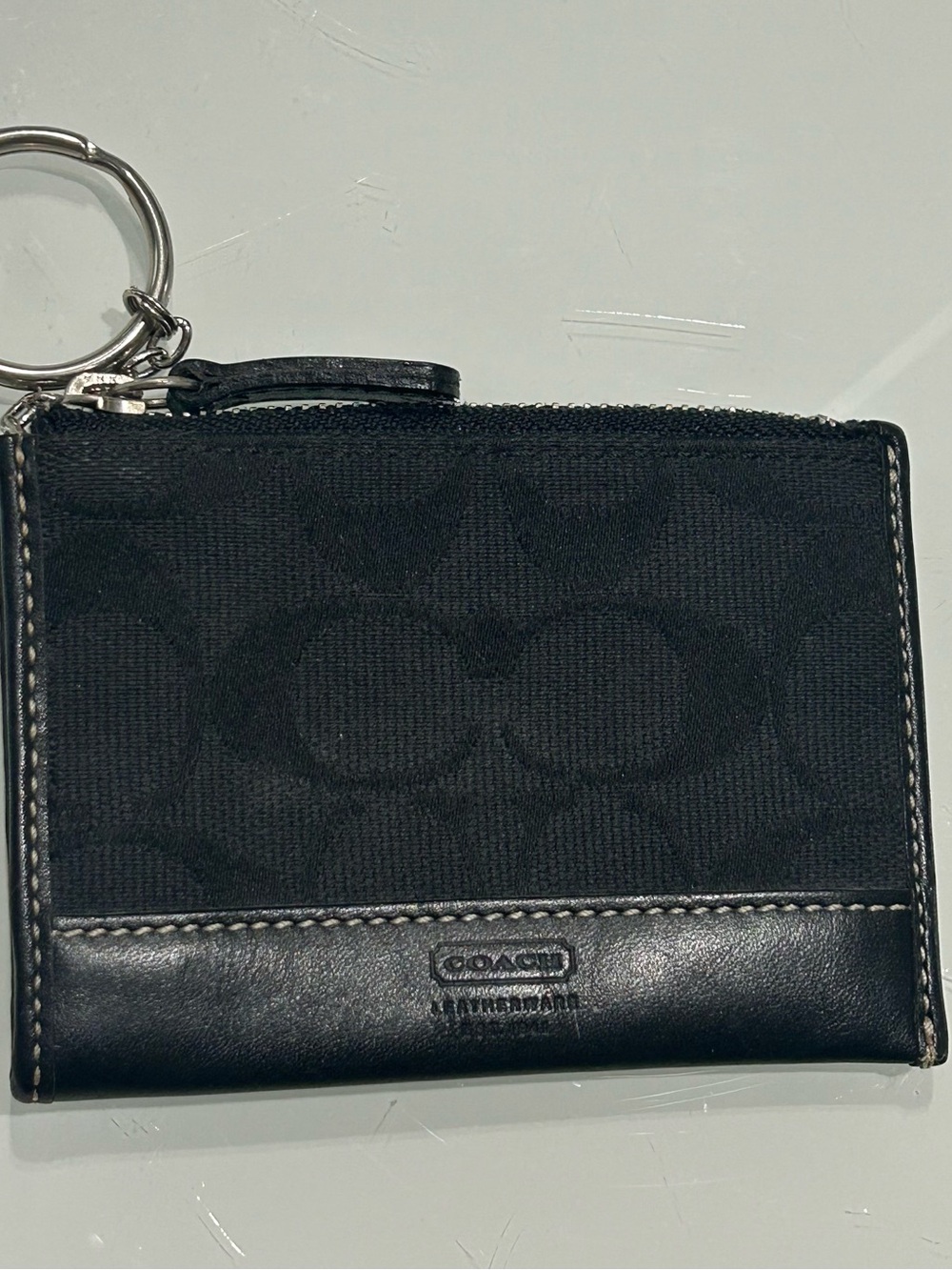 Coach Black Signature Zip Card Case with Keyring